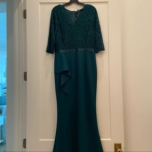 Emerald Green Lace & Crepe Evening Gown